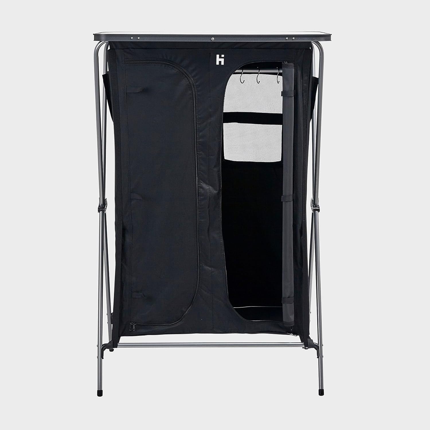 Folding Camping Wardrobe 5 Shelf Rail Storage Unit Tent Organiser Black