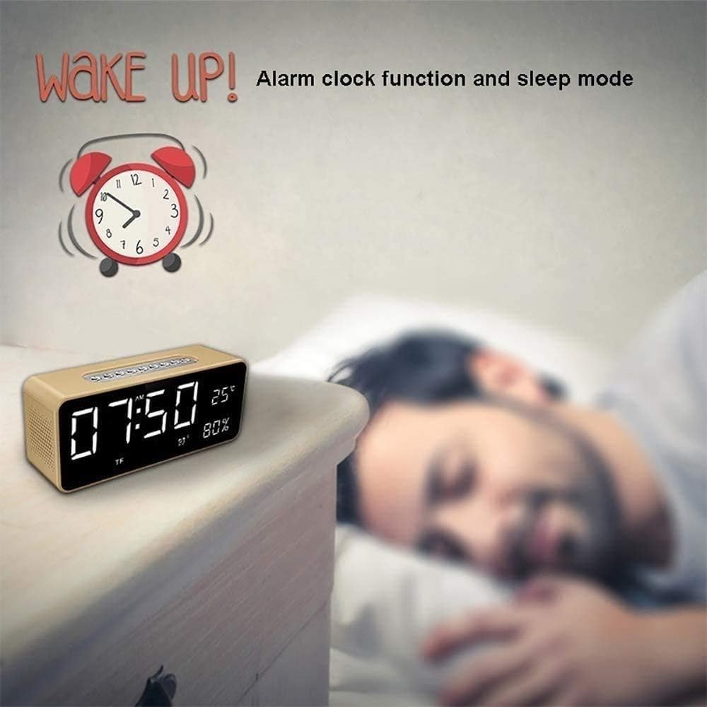 Digital Alarm Clock LED Display Temperature Humidity USB Charger Black