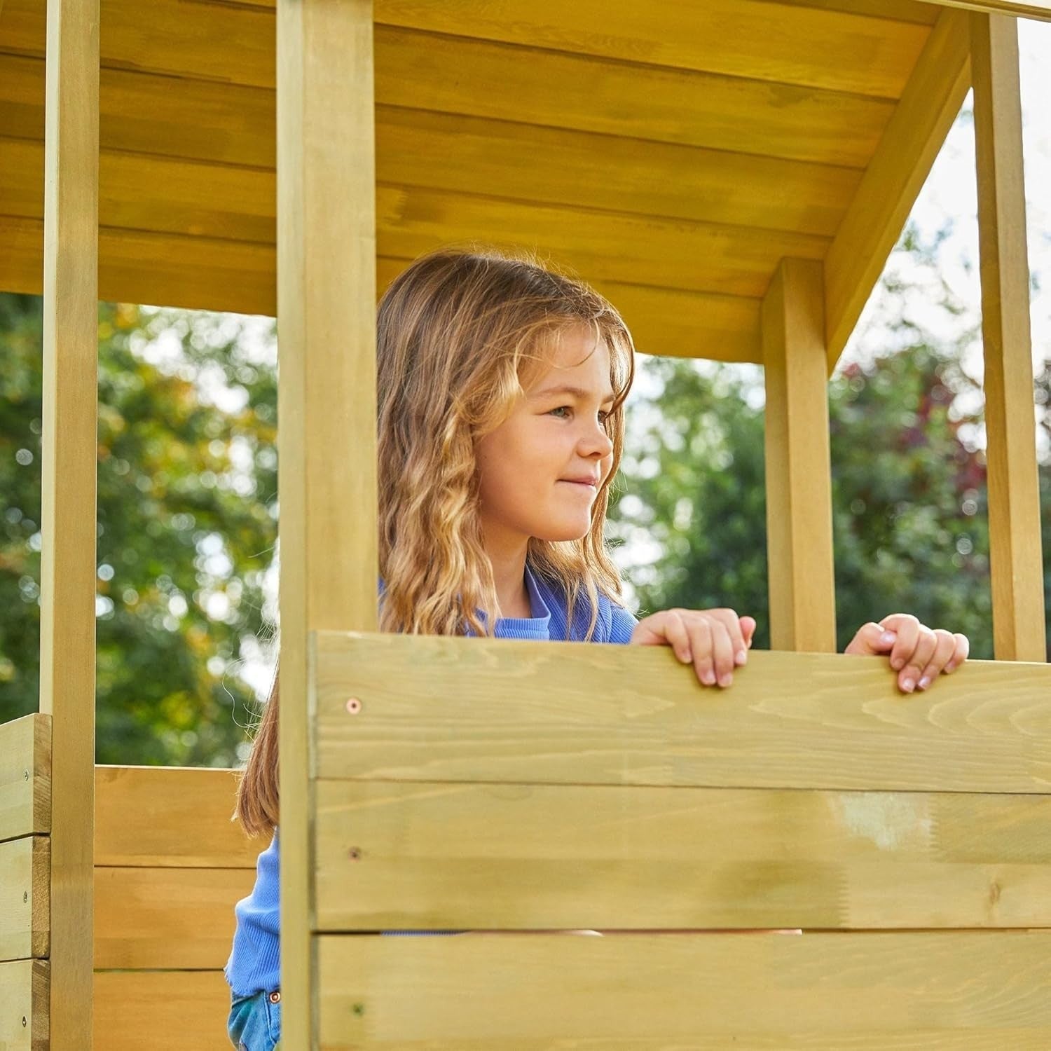 Wooden Treehouse Play Tower with Slide Two Storey Outdoor Kids