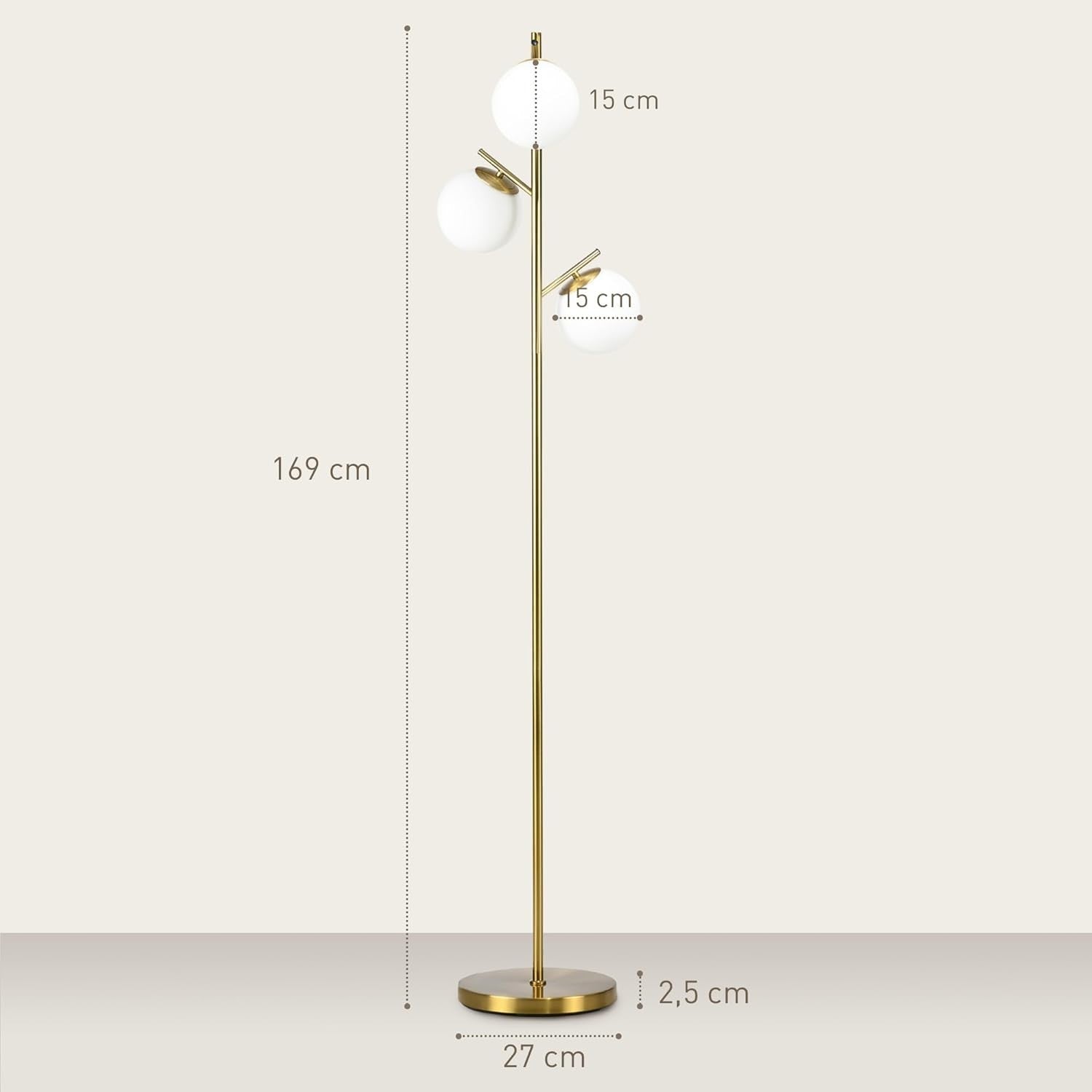 3-Light Tree Floor Lamp with Globe Shades & Adjustable 3 Color Temps