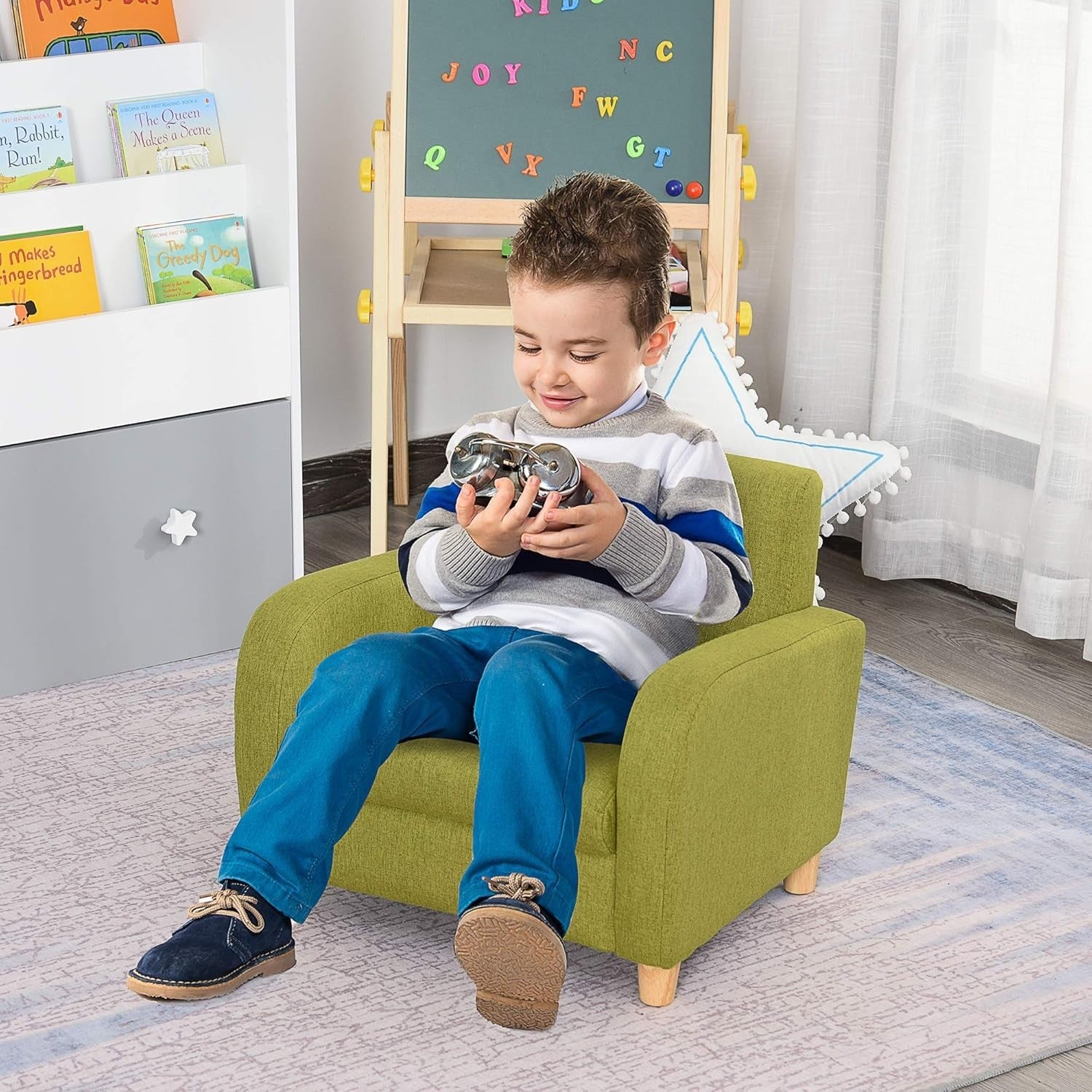 Kids Armchair Chair Toddler High Back Seat Anti-Slip Legs Soft Foam