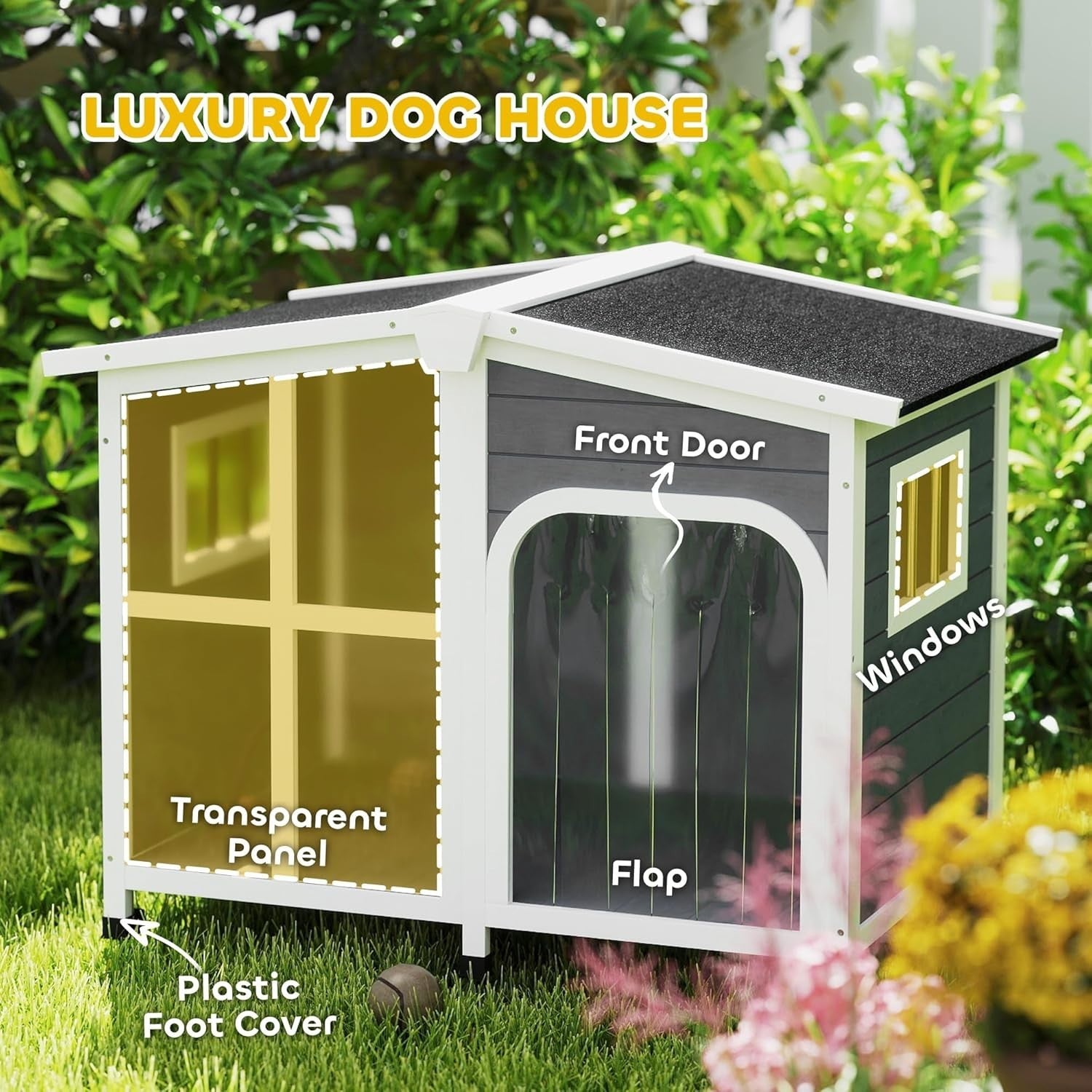 Outdoor Wooden Dog Kennel Charcoal Grey | Large Pet House with Roof & Floor
