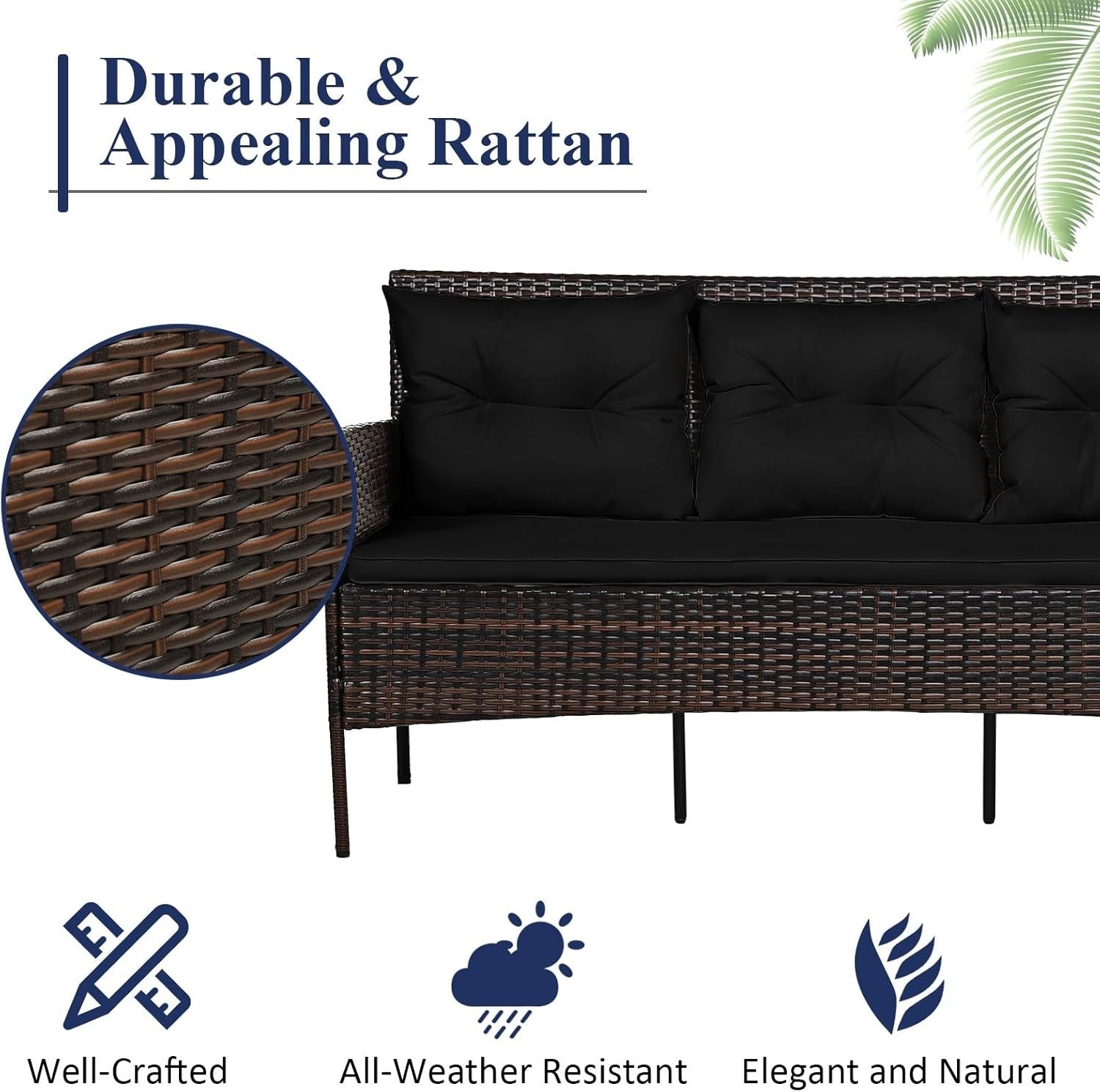 Black Rattan Corner Garden Sofa Set 4 Seater Patio Lounge Table Stool