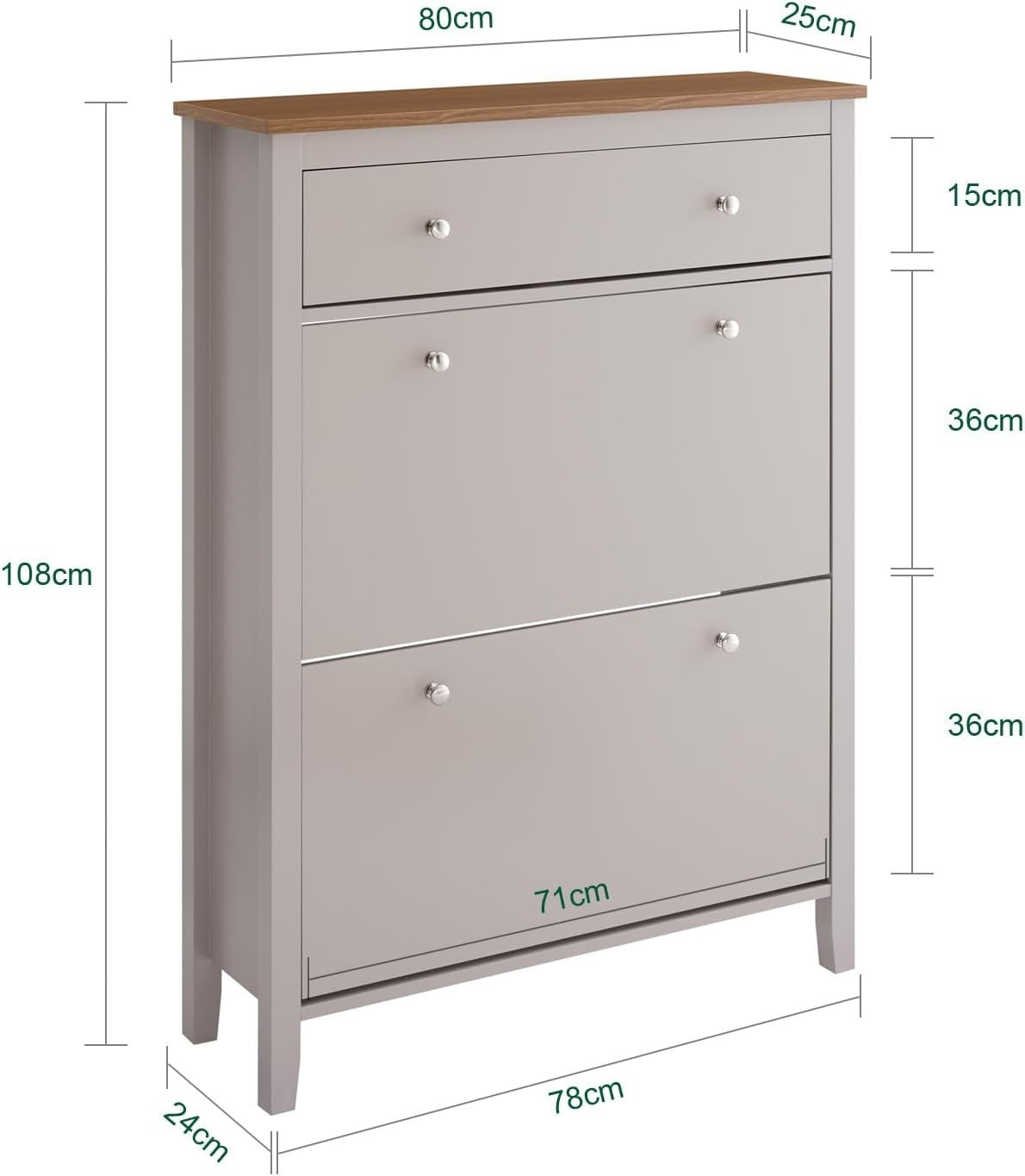 Slim Wooden Shoe Storage Cabinet with Drawer & Flip Drawers, 12-Pair Capacity