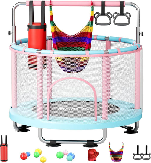 55” Kids Toddler Trampoline Indoor Outdoor w/ Swing Gymnastics Bar 440lbs
