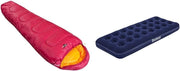 Sleeping Bag & Single Air Bed Bundle Camping Set Raspberry Inflatable Mattress
