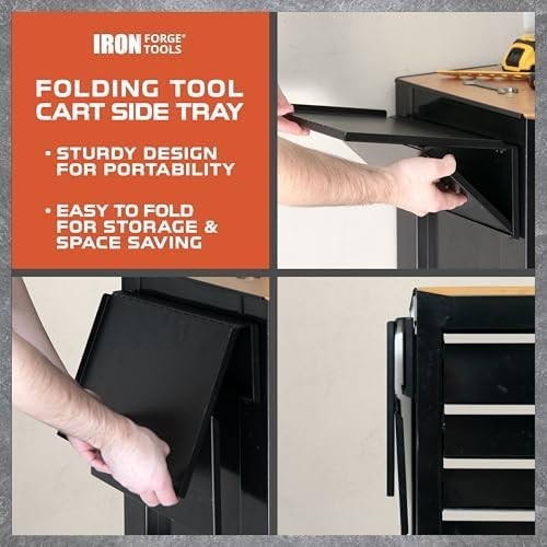16x12in Wall-Mount Toolbox Tray Folding Shelf Black Powder-Coated Steel