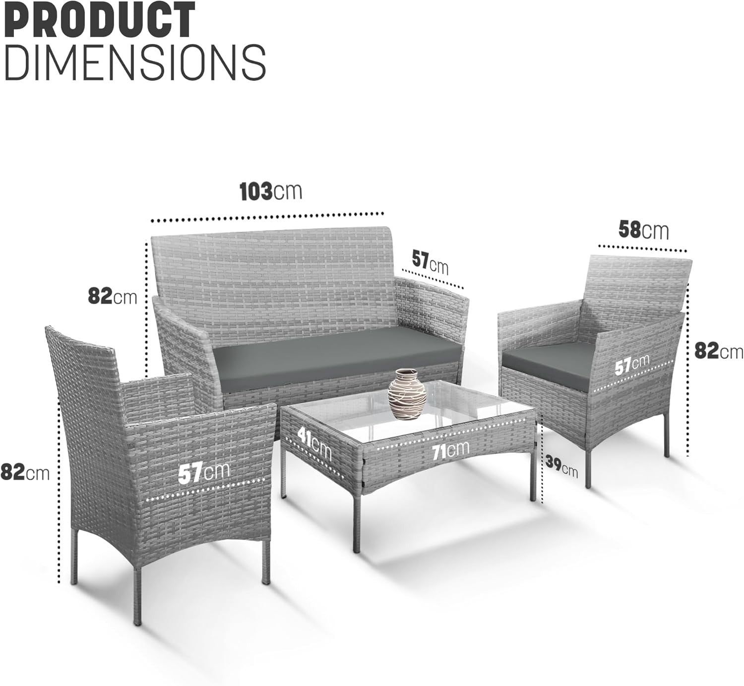 4pc Outdoor Rattan Garden Sofa Set | Stackable Patio Lounger with Table