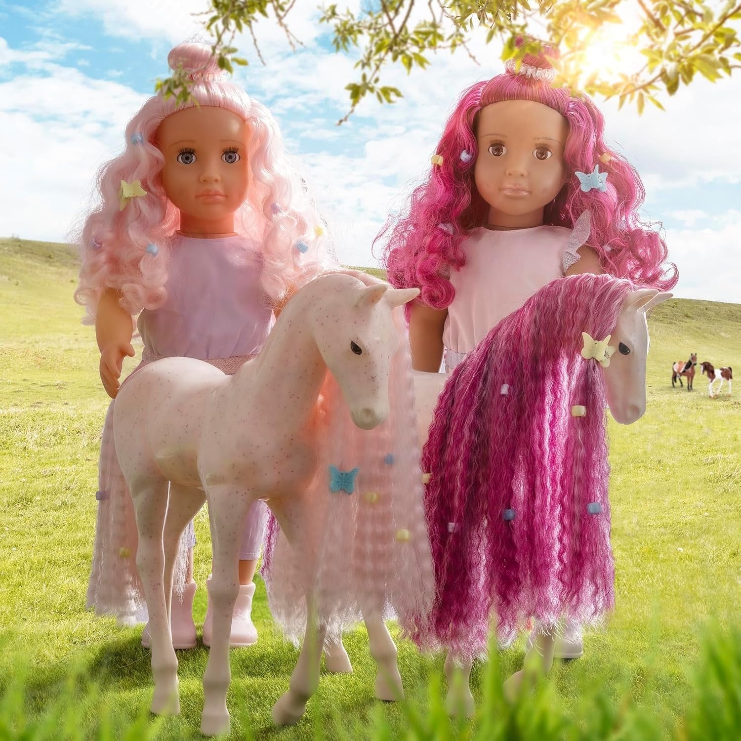 18-Inch Doll & Foal Set Pink Hair Grooming Accessories Soft Body