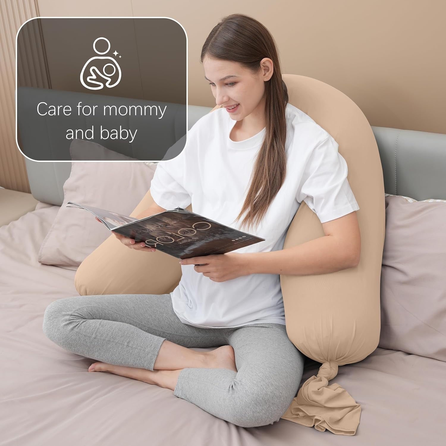 Pregnancy Pillow 54” Full Body Maternity Support Cushion Cooling Brown