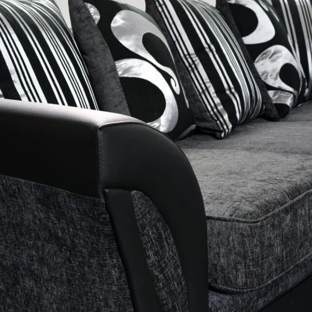 2C2 Corner Sofa Black Grey Chenille Faux Leather 5 Seater Modern Couch