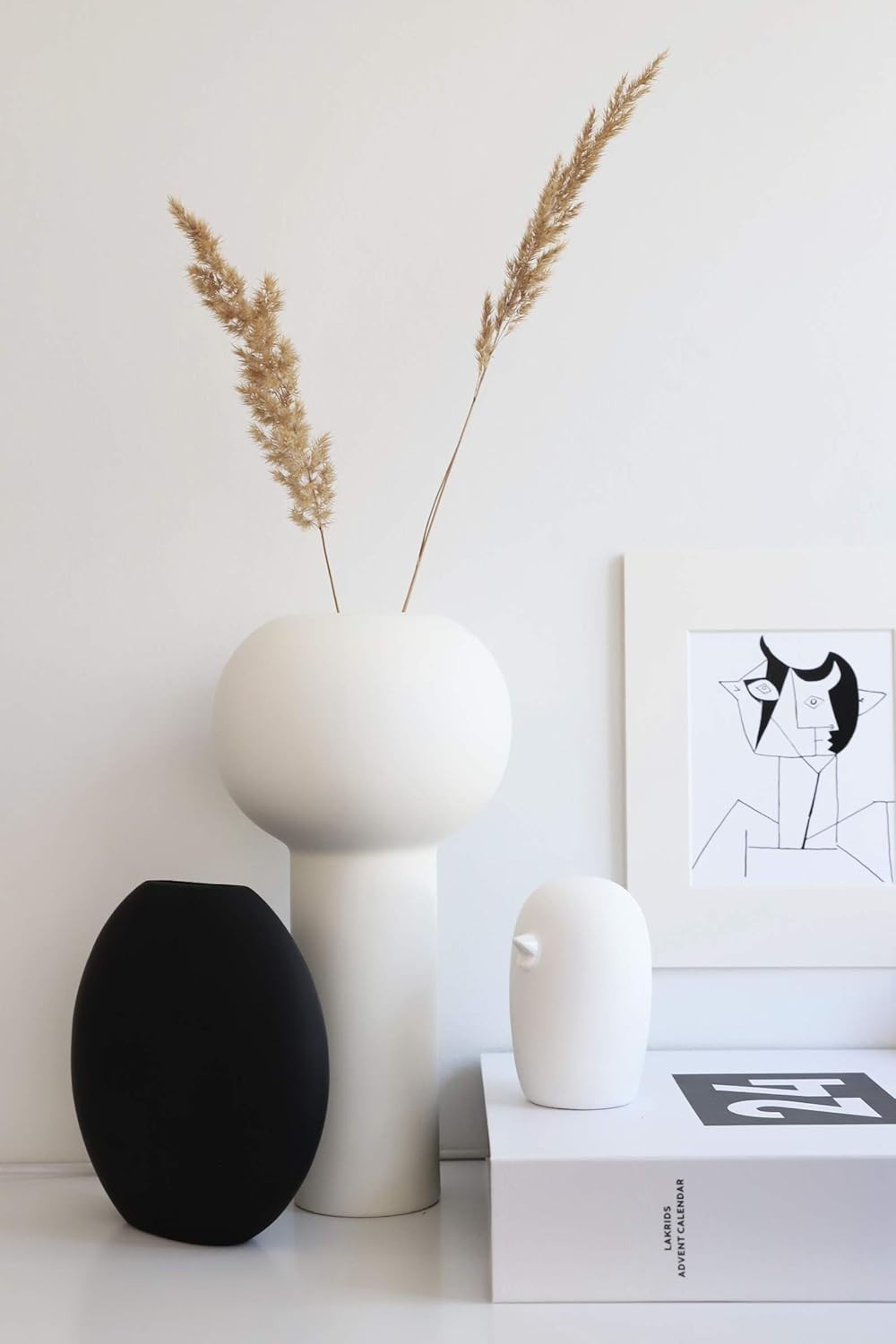 Black Ceramic Vase Modern Scandinavian Oval Decor Matte Minimal Home Accent