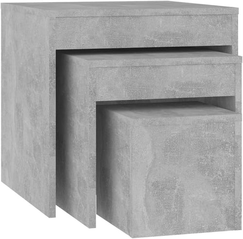 3pc Nesting Tables Set Concrete Grey Industrial End Side Coffee Nightstand