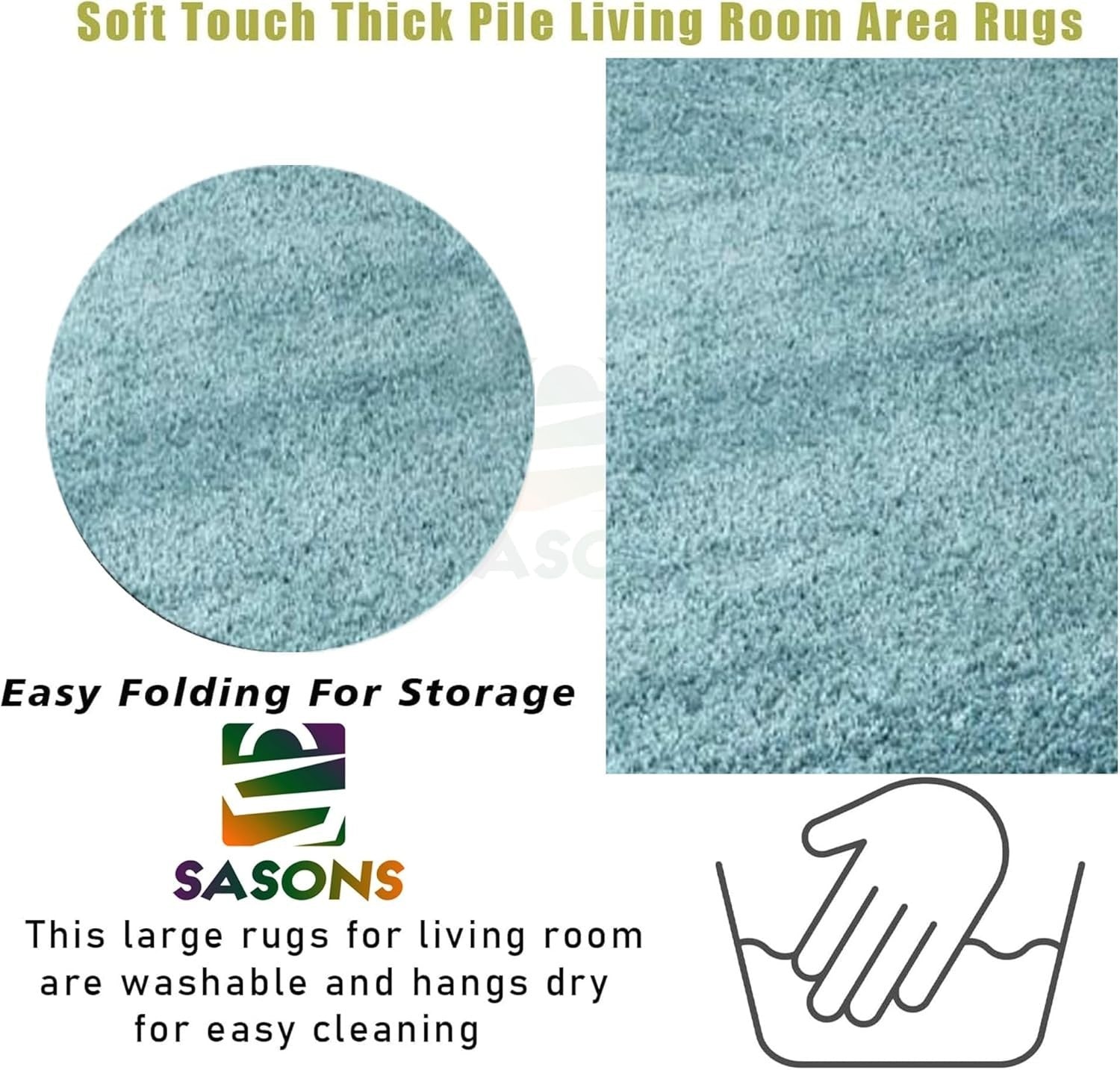 Extra Large Shaggy Rug 160x230cm 5cm Thick Soft High Pile Duck Egg Blue Carpet