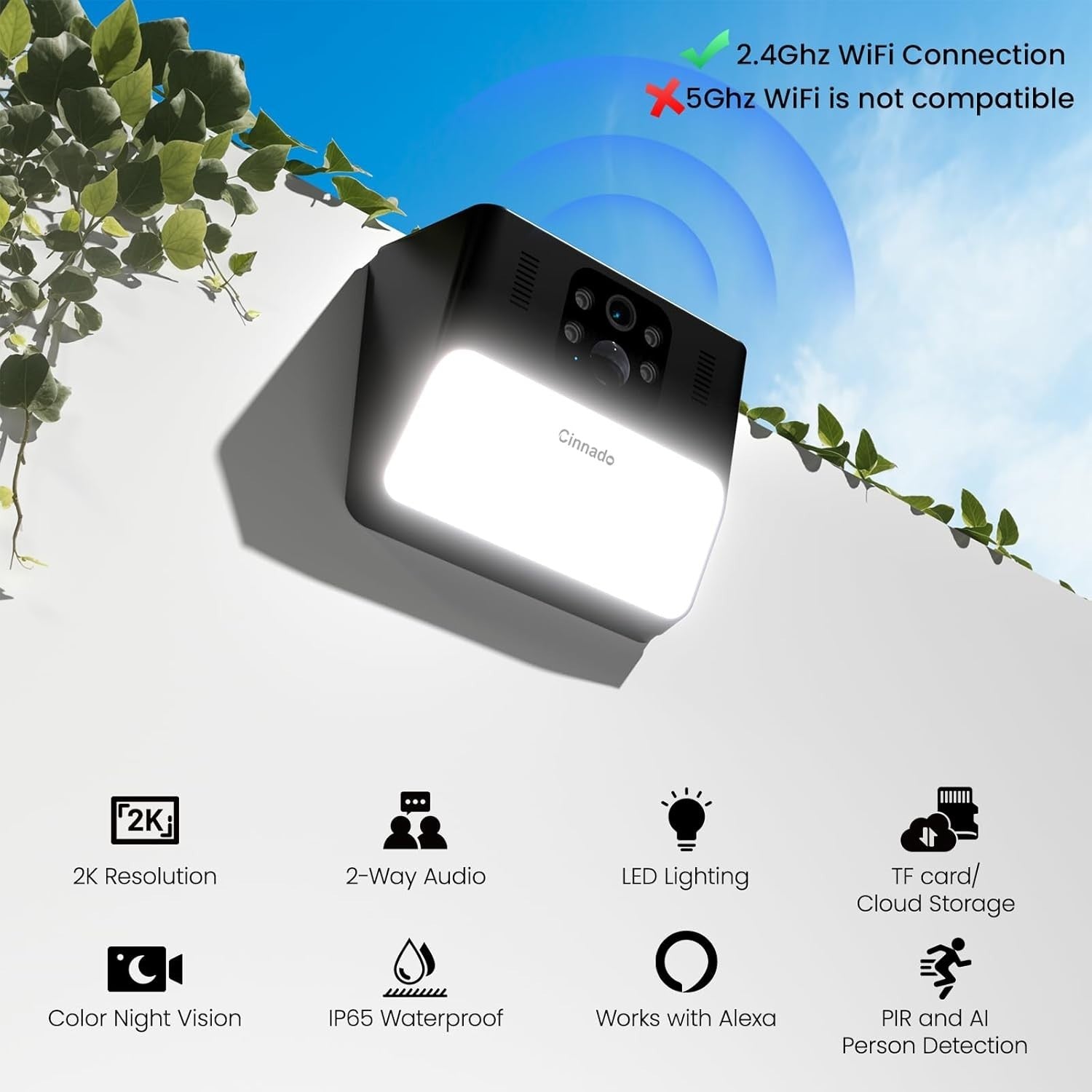 2 Pack Solar Wall Light Security Camera 2K Wireless PIR Night Vision