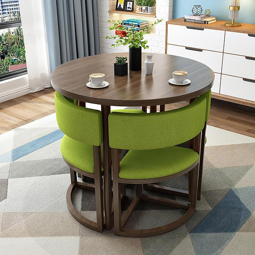 Small Round Office Table Set – 80cm Meeting Desk with 4 Leather-Foam Chairs