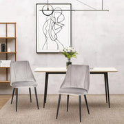 2x Grey Velvet Dining Chairs Set Metal Legs Padded Seat Kitchen Lounge