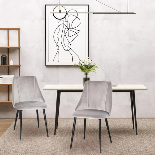 2x Grey Velvet Dining Chairs Set Metal Legs Padded Seat Kitchen Lounge