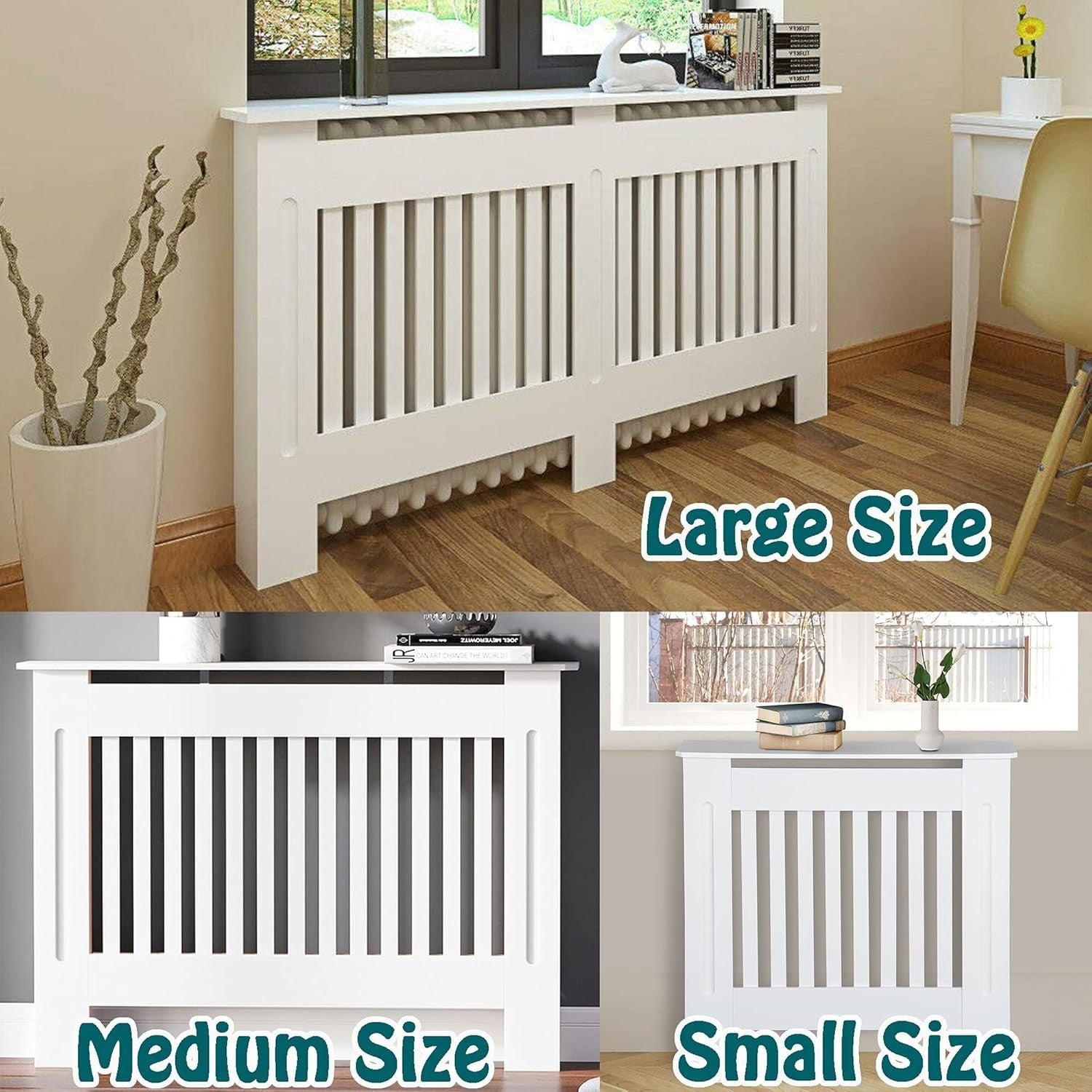 White Radiator Cover Cabinet Medium | MDF Slatted Grill Shelf