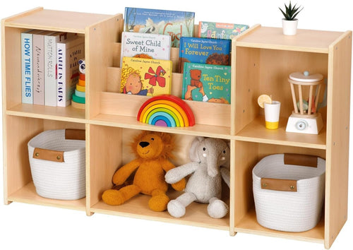 Kids Bookshelf & Toy Storage Organizer Montessori 2-Tier 5-Compartment Unit