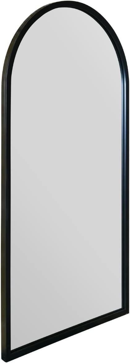 Modern Black Metal Framed Arched Wall Mirror 120x60cm Stylish