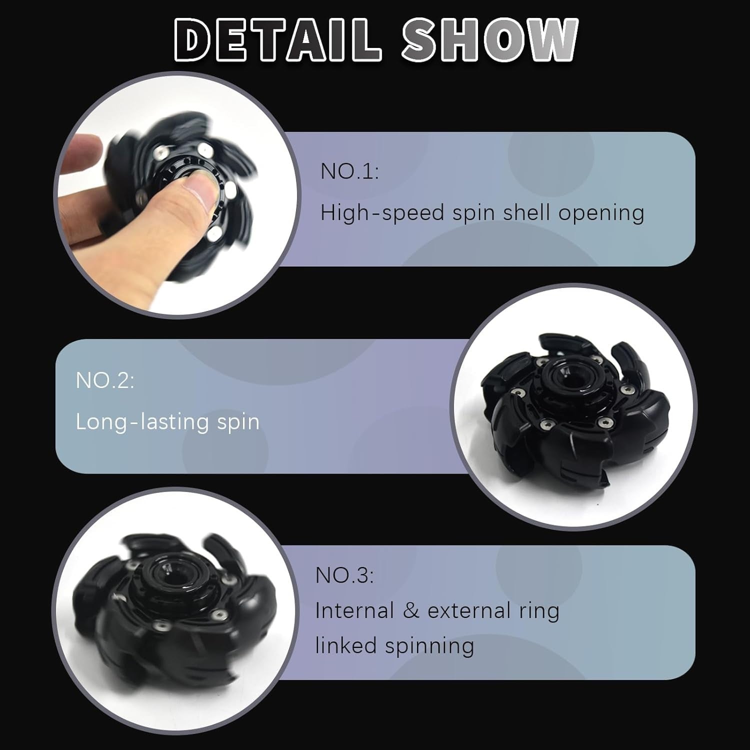 Black Metal Open Shell Fidget Spinner Smooth Spin EDC Stress Relief