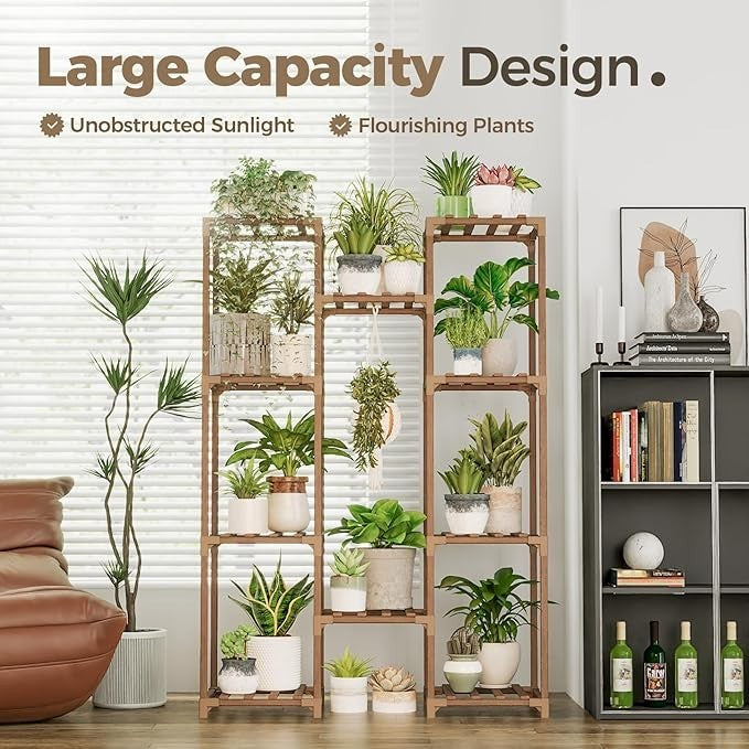 Tall Wooden Plant Stand Indoor Outdoor Multi-Shelf Flower Pot Rack