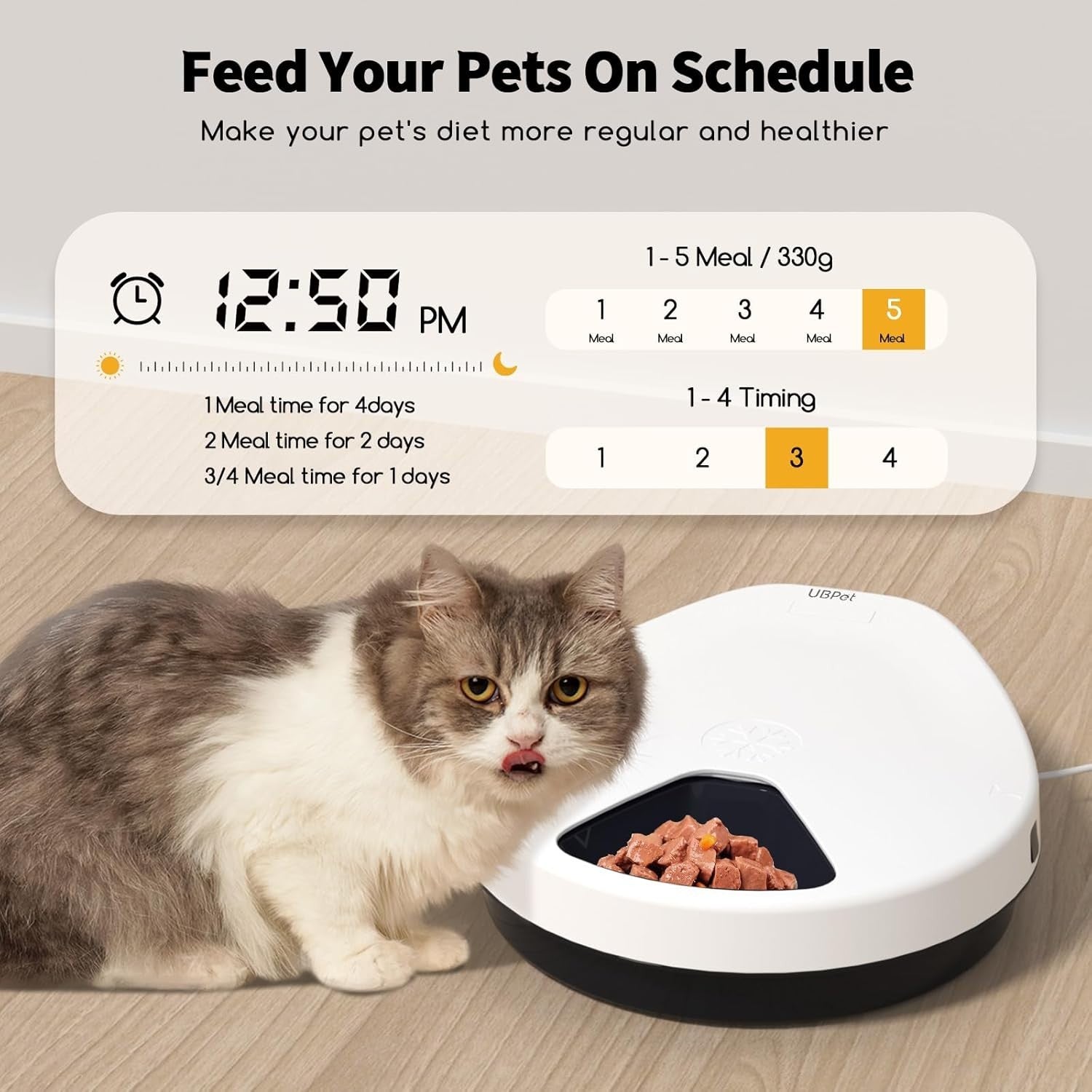 Automatic Wet Cat Feeder Cooling Timer 5 Meal Refrigerated Food Tray