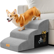 Grey 3 Step Dog Stairs 30D Foam Non Slip Ramp 60x40x40cm