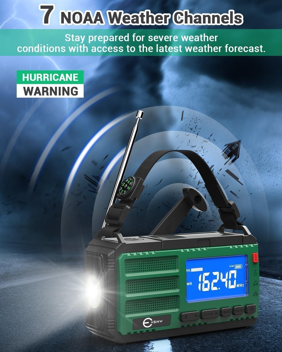 Emergency Wind Up Radio 10000mAh Solar USB Flashlight & SOS Alarm