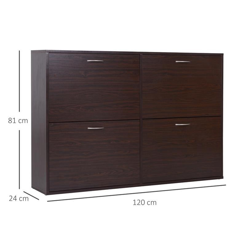 4 Drawer Shoe Cabinet Pull-Down Storage Unit White Hallway Organiser