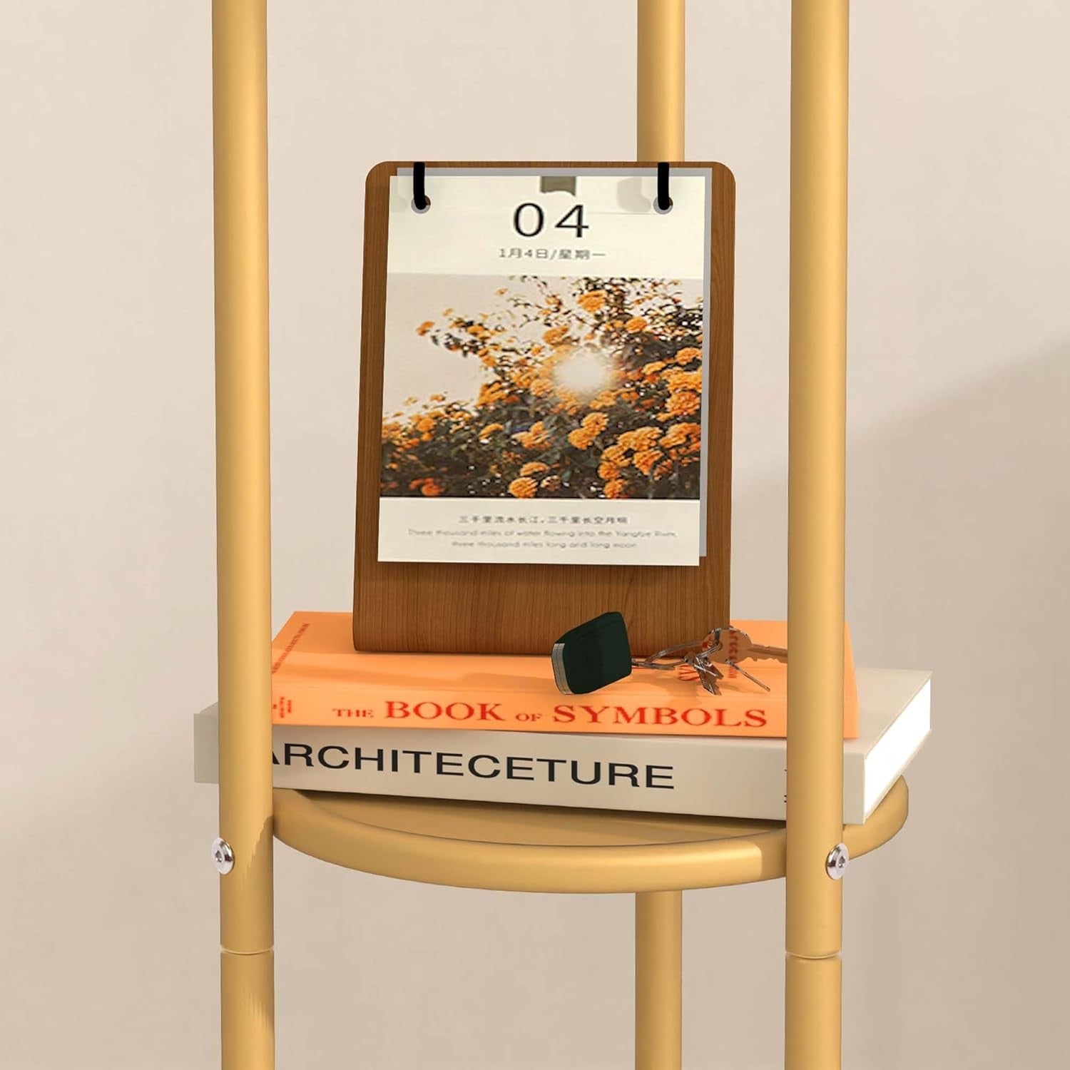 Modern Gold Metal Coat Rack with Shelves | Freestanding Hall Tree Organizer Stan