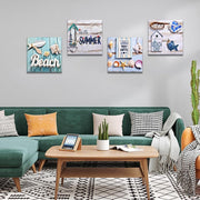 Beach Wall Art Canvas Prints 4 Piece Set Blue Ocean 30x30cm Framed Decor