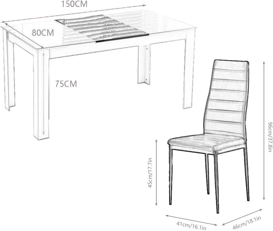 White 7-Piece Dining Table Set with Black Leather Chairs – Space-Saving