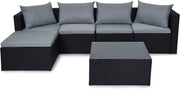 Black 6-Piece Outdoor Rattan Garden Sofa Set Modular Patio Couch with Cushions