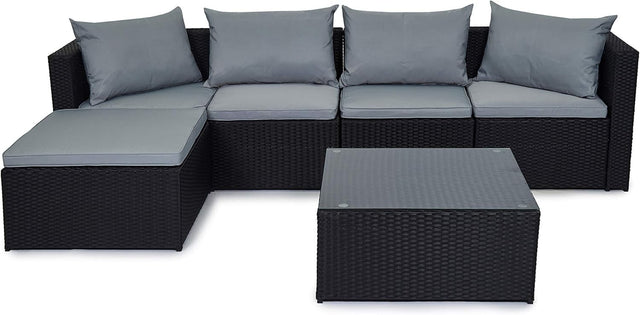 Black 6-Piece Outdoor Rattan Garden Sofa Set Modular Patio Couch with Cushions