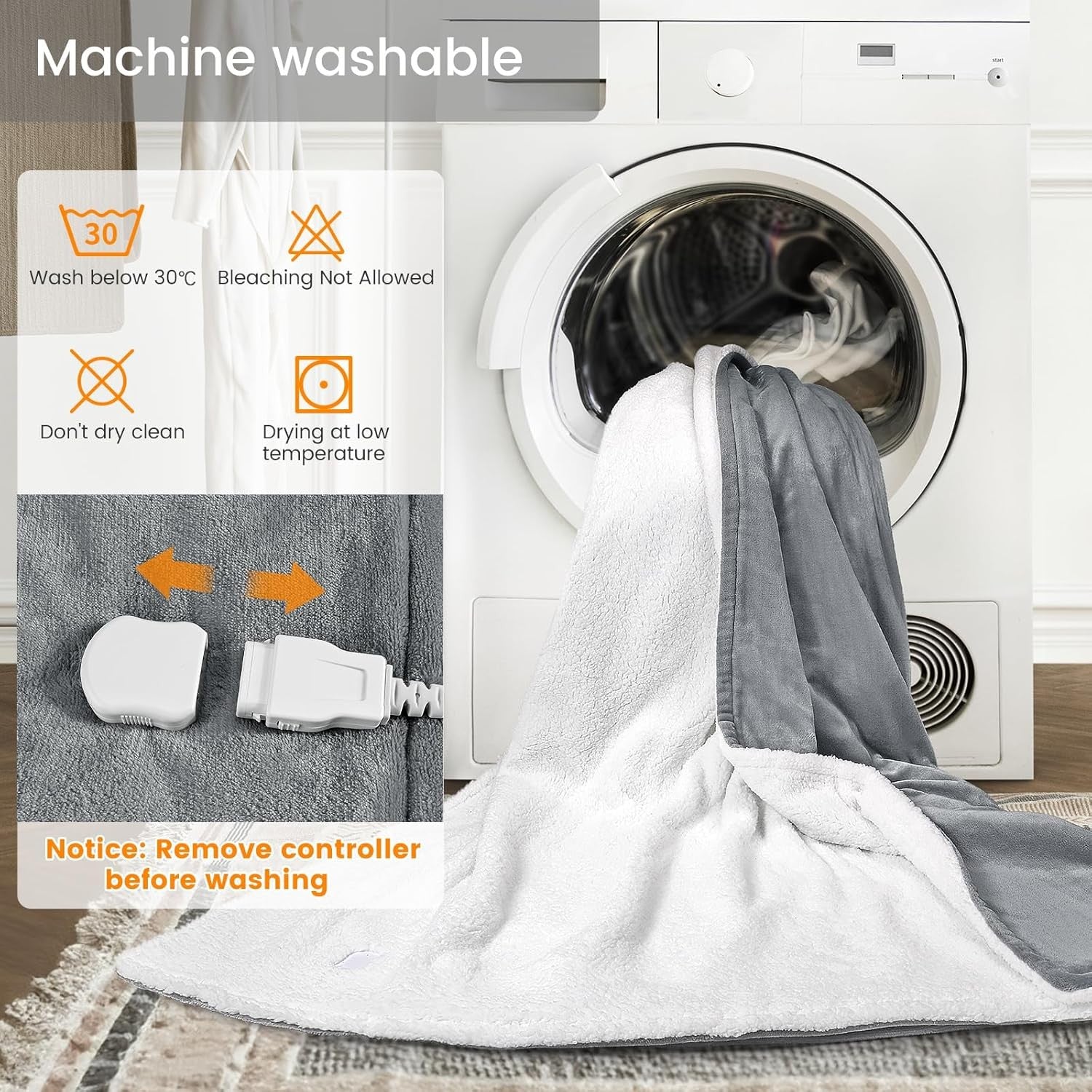 Double Electric Heated Blanket Fast Heat 9 Level Timer Washable Fleece Throw