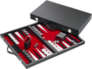 Backgammon Set 18.5 Inch Folding Board Black Case Red Felt Accessories