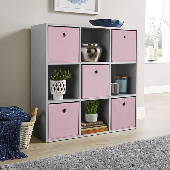 Modern 9-Cube Storage Bookcase Unit Grey – Freestanding Shelving for Home Office