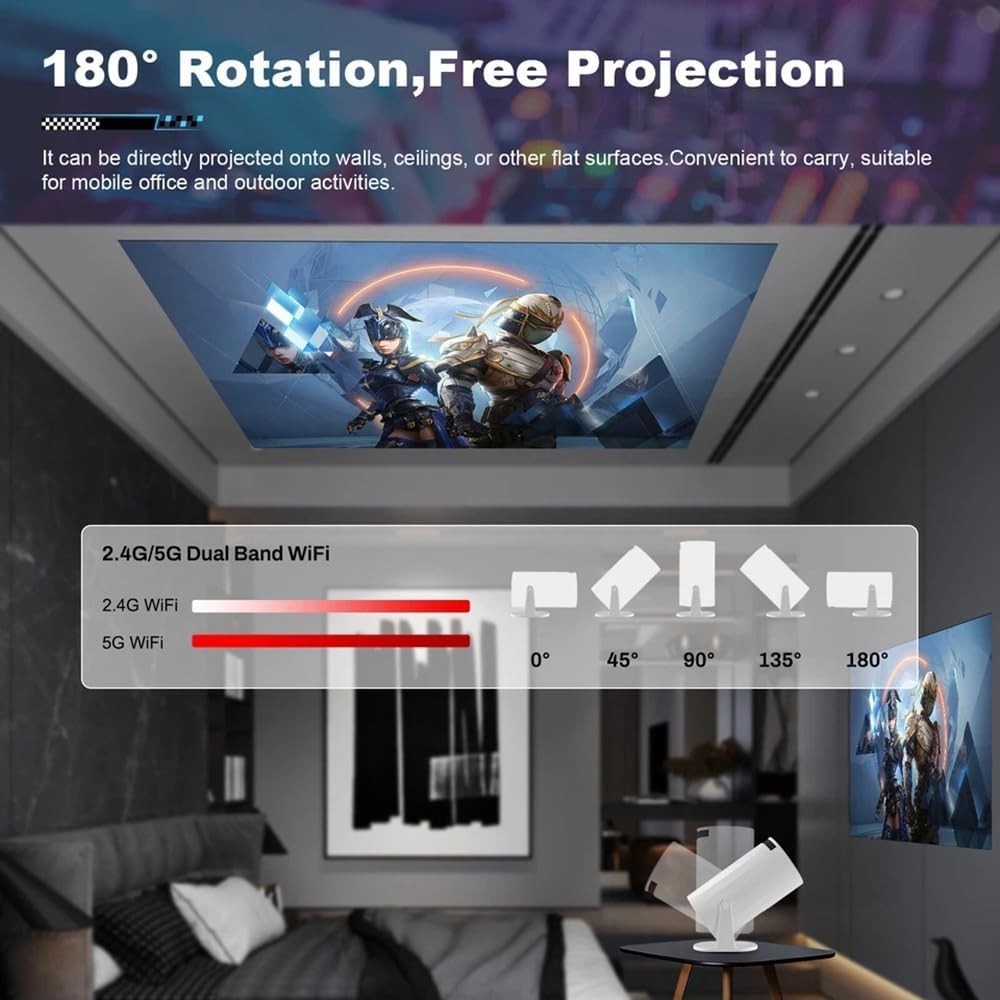4K Mini Smart Projector 720P WiFi 6 Bluetooth Android Portable