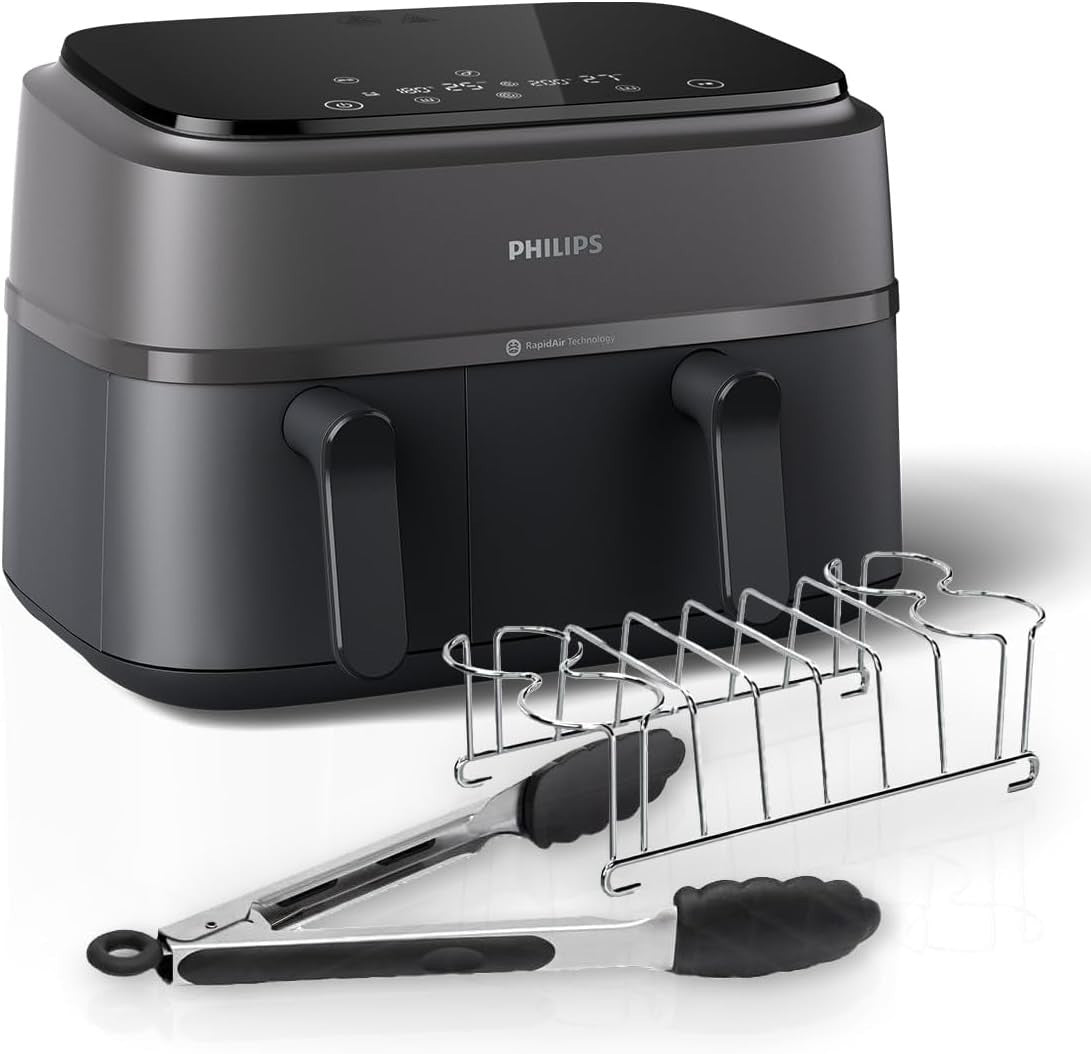 Dual Basket Air Fryer 9L 2 Drawer 13-in-1 RapidAir Extra Crisp Low-Fat Digital