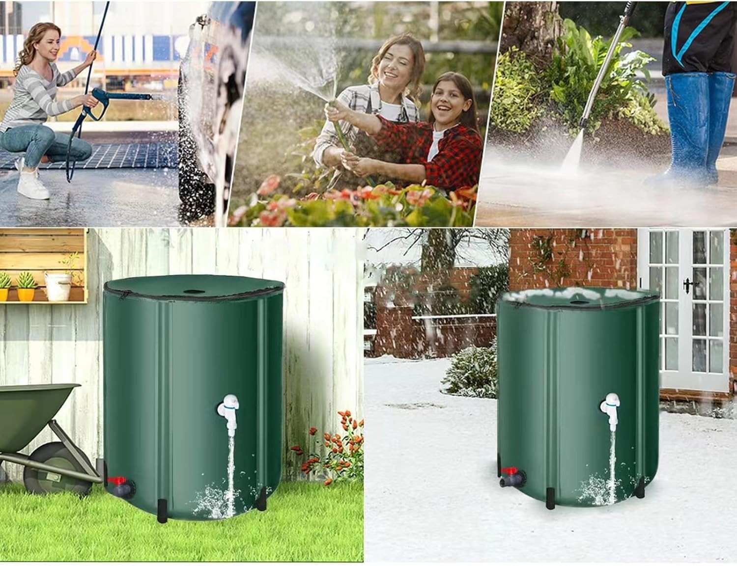 250L Foldable Garden Water Butt with Tap & Stand – Rain Barrel System