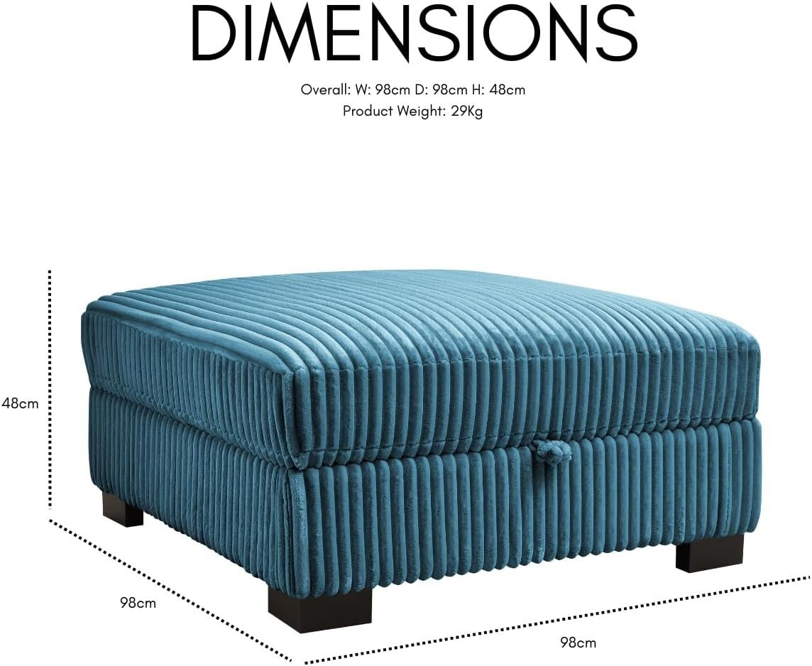 Blue Jumbo Cord Storage Footstool – Matching Pouffe for L Shape Sofas
