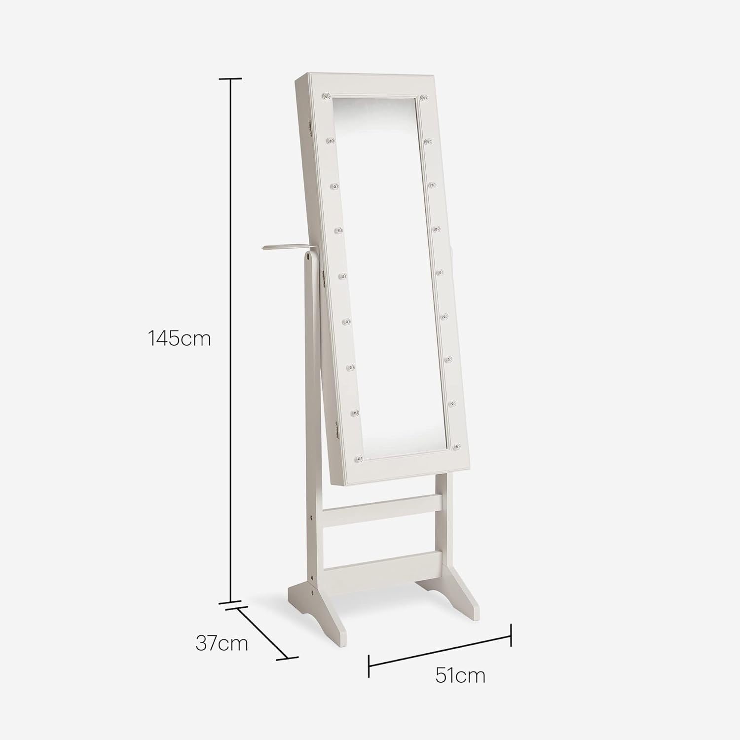 White LED Mirror Jewelry Cabinet Freestanding Tilting Storage Armoire