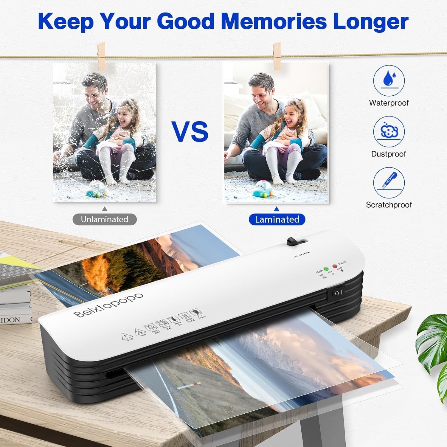 9” A4 Laminator Hot Cold 6-in-1 Anti-Jam Fast Warm-Up + Pouches