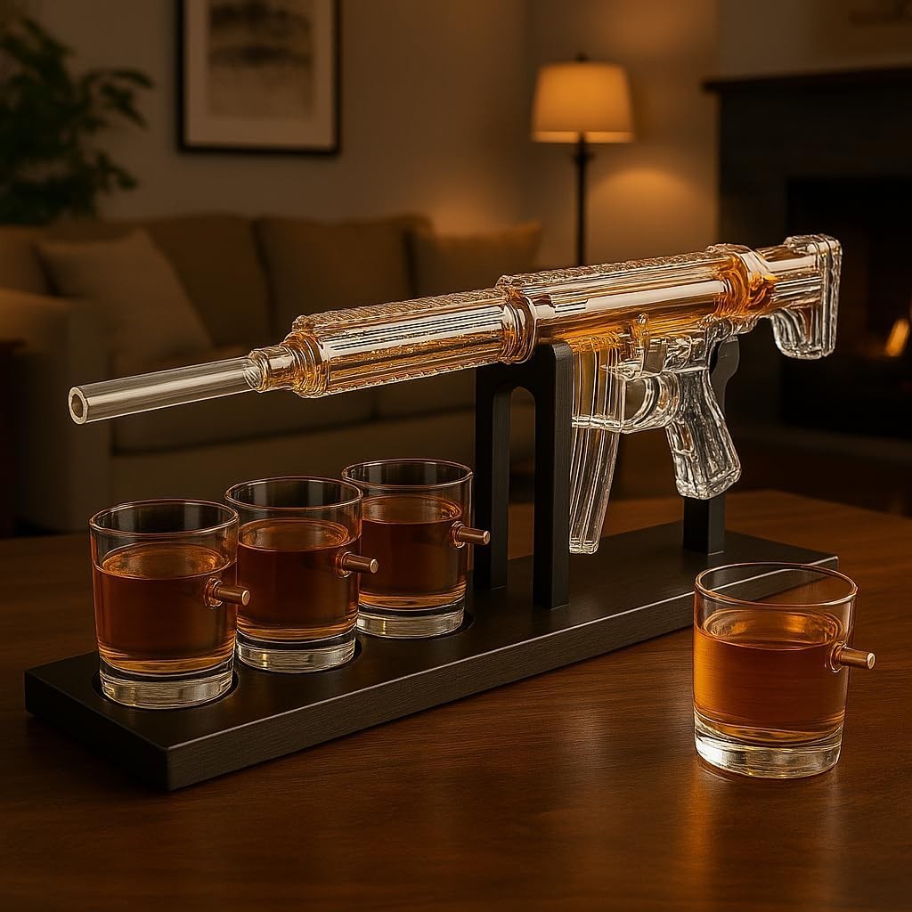 AR15 Style Whiskey Decanter Set with Bullet Glasses Gift for Men 800ml