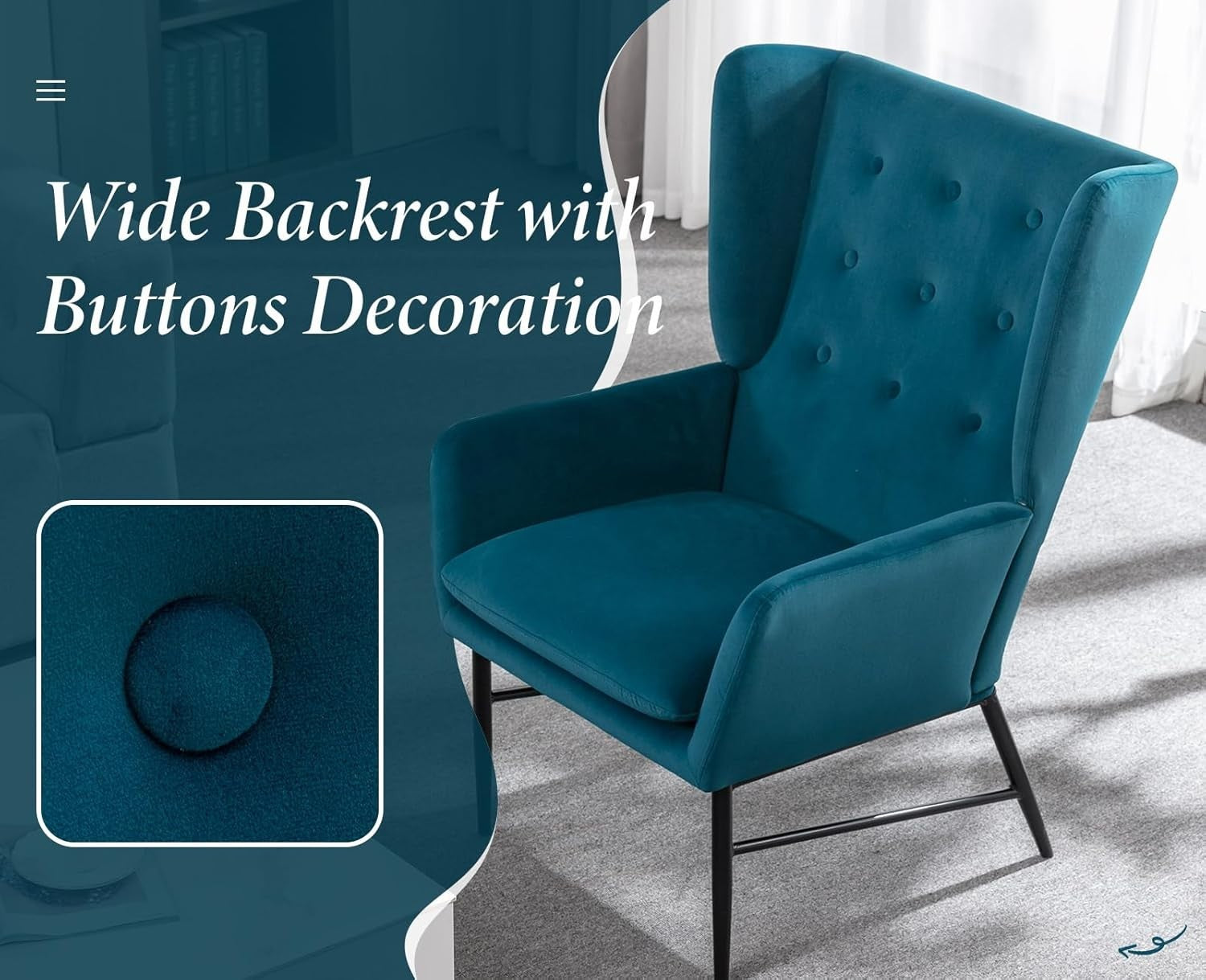 Velvet Accent Armchair Tufted Back Lounge Chair Metal Legs Modern Seat