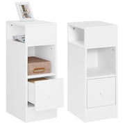 Set of 2 Slim White Bedside Tables with Drawer & Open Shelves 25x30x66cm