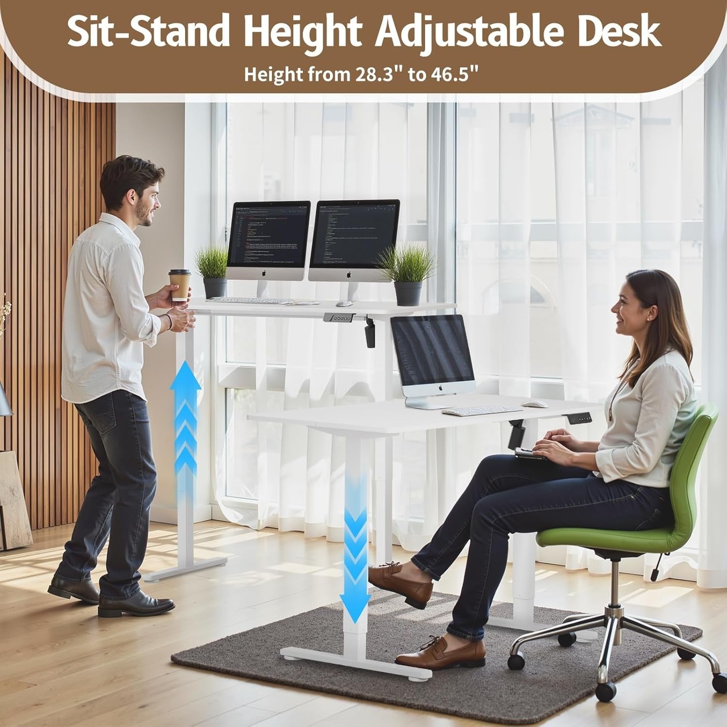 Electric Adjustable Standing Desk 120x60cm Smart Sit Stand Work Table White
