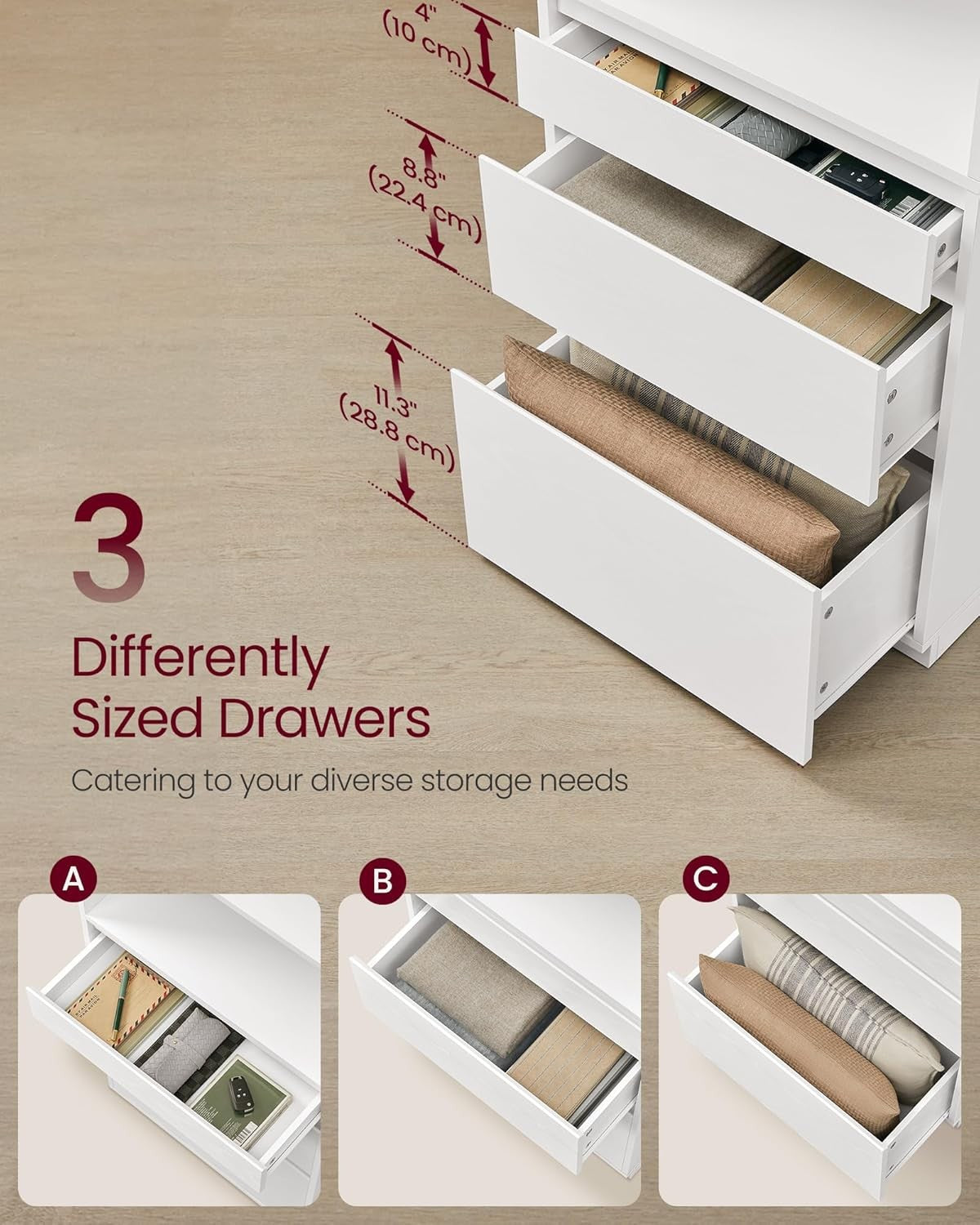 Tall White Bookcase with Drawers – Adjustable Shelves Modern 180cm Storage Unit